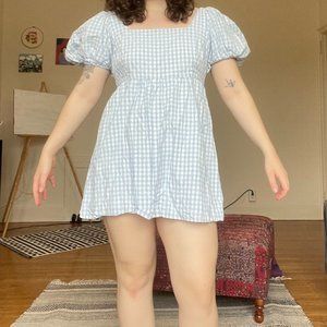 Gingham Mini Dress with Puff Sleeves